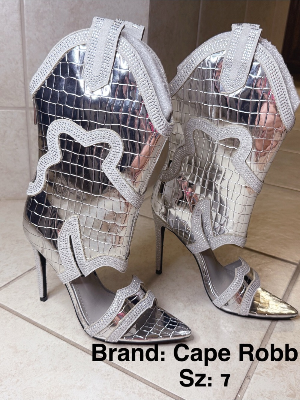 Cape Robbin Silver Metallic Croc-Embossed Western Stiletto Boots